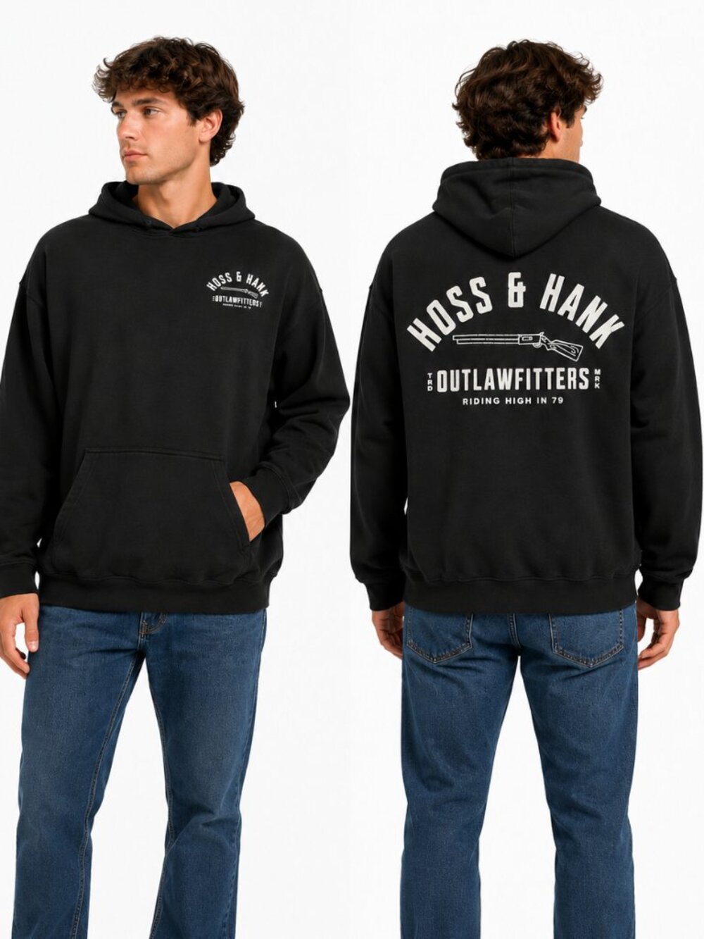 Hoss & Hank Outlawfitters Black Graphic Hoodie Sweatshirt XL